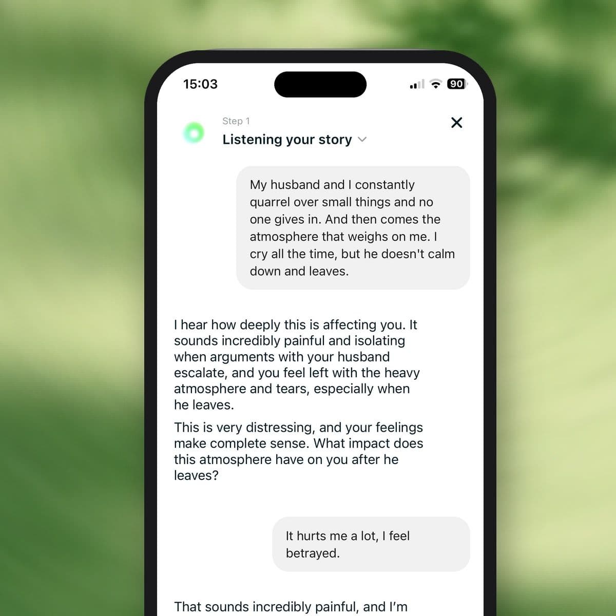 Dzeny app on a phone — support for relationship conflict