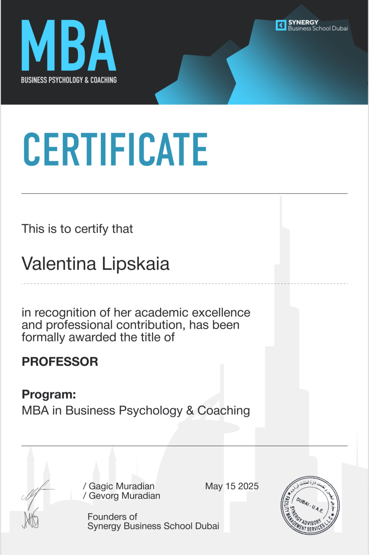 MBA Business Psychology & Coaching (Professor)